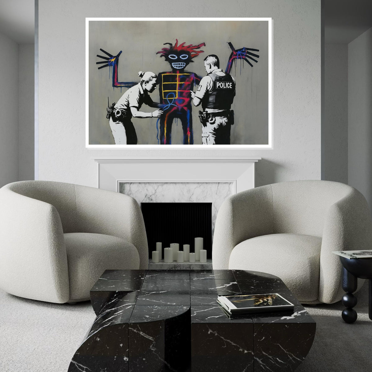 Police Graffiti Art Canvas, Abstract Street Poster, Urban Wall Art Design, Ready To Hang Print, Colorful Police Wall Decoration