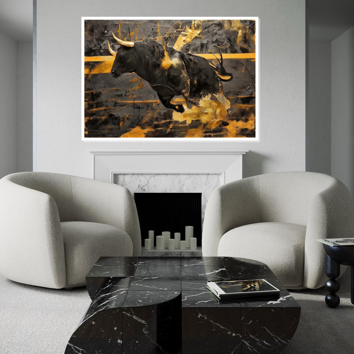 Charging Bull Canvas, Gold Bull Art, Animal Wall Art, Black and Gold Canvas Design, Wall Art Canvas, Ready to Hang Decoration