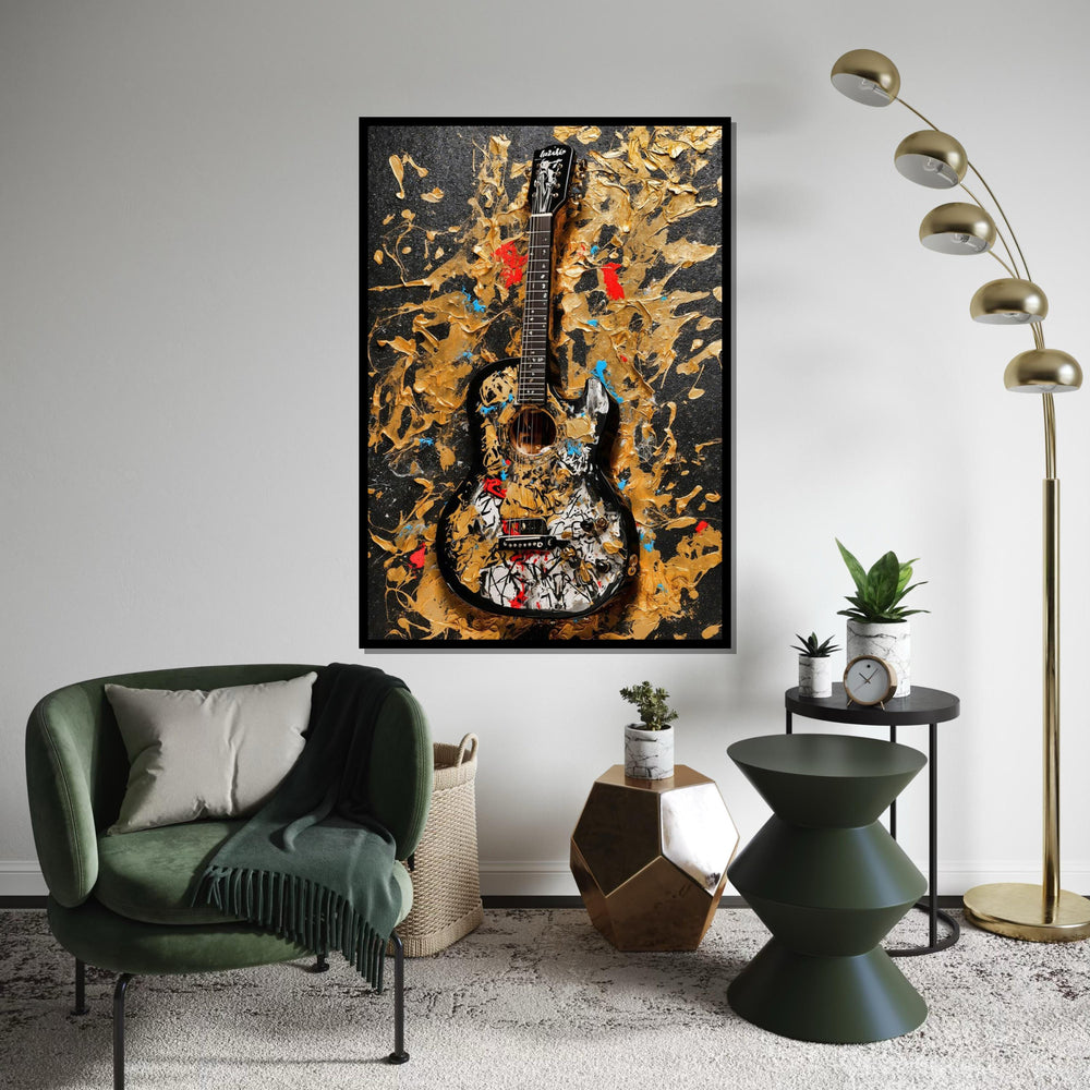 Abstract Guitar Canvas, Vibrant Guitar Wall Art, Music Lovers Poster, Wall Art Canvas Design, Ready To Hang Decoration