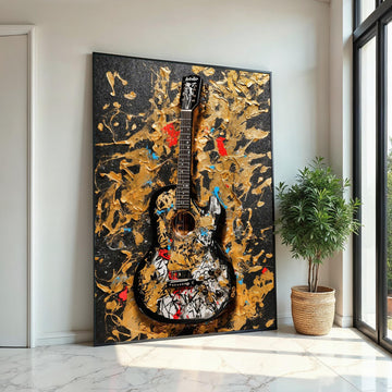 Abstract Guitar Canvas, Vibrant Guitar Wall Art, Music Lovers Poster, Wall Art Canvas Design, Ready To Hang Decoration