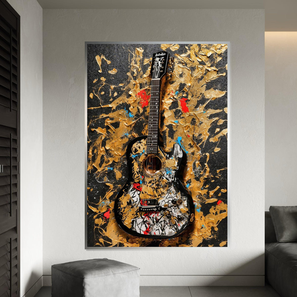 Abstract Guitar Canvas, Vibrant Guitar Wall Art, Music Lovers Poster, Wall Art Canvas Design, Ready To Hang Decoration