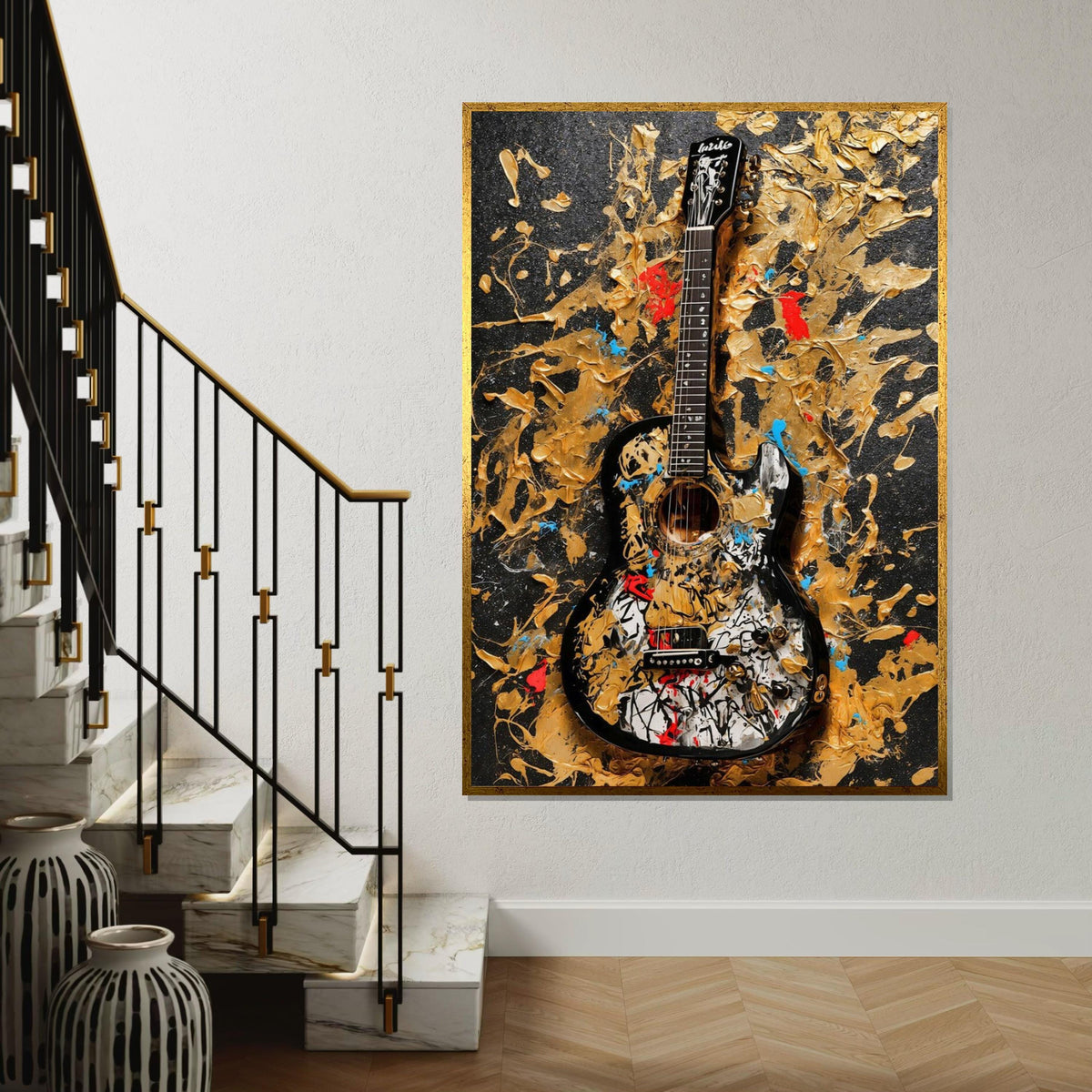 Abstract Guitar Canvas, Vibrant Guitar Wall Art, Music Lovers Poster, Wall Art Canvas Design, Ready To Hang Decoration