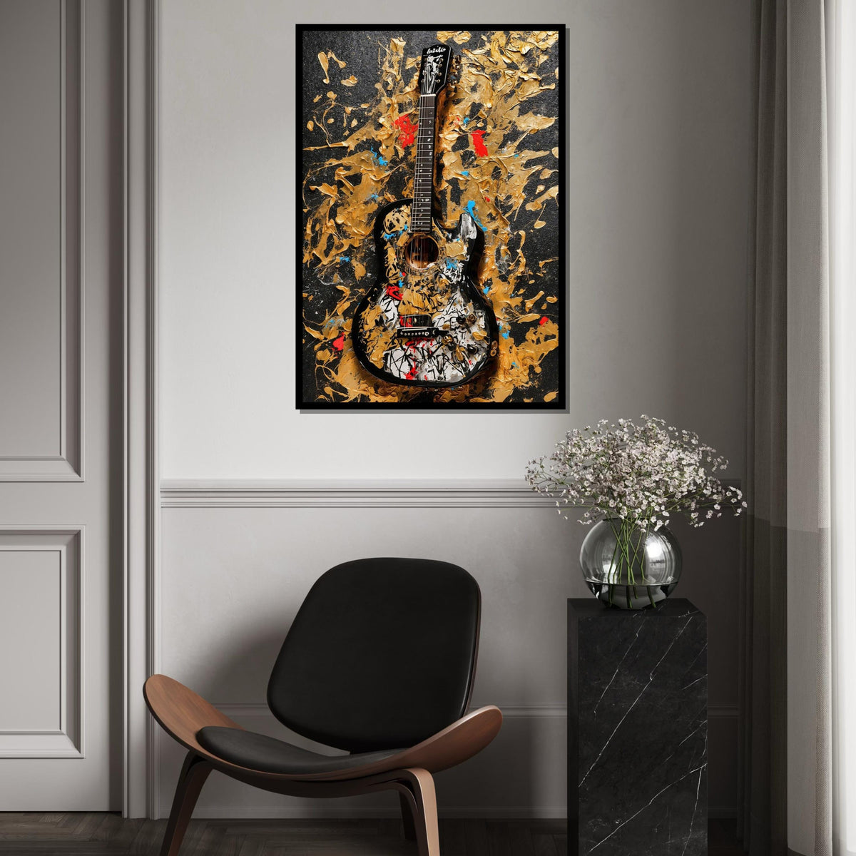 Abstract Guitar Canvas, Vibrant Guitar Wall Art, Music Lovers Poster, Wall Art Canvas Design, Ready To Hang Decoration