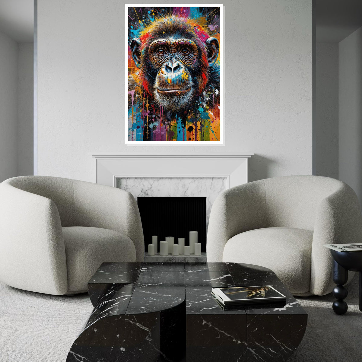 Vibrant Chimpanzee Canvas, Colorful Chimp Art, Animal Wall Art, Canvas Design, Splatter Paint, Modern Decor, Ready to Hang