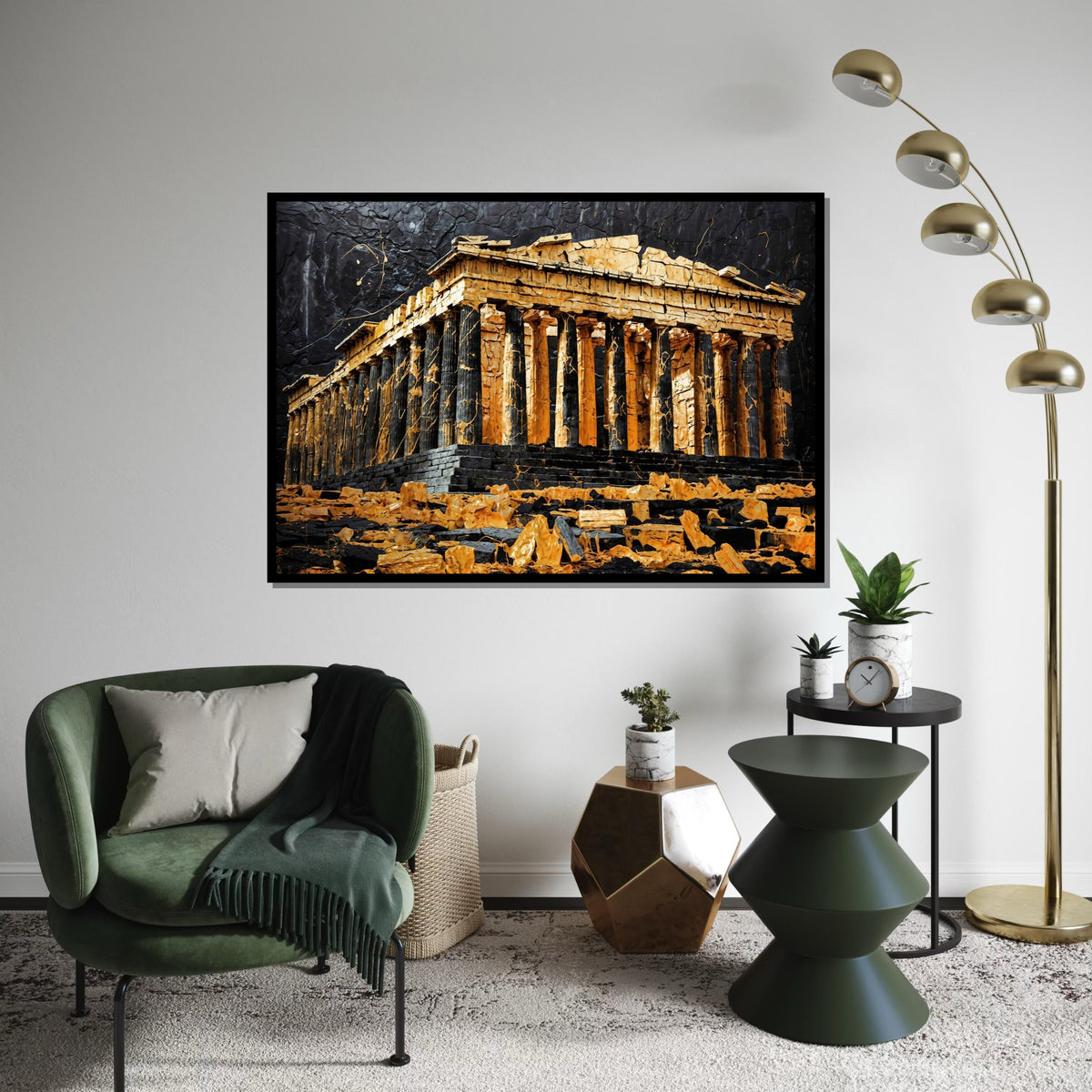 Ancient Parthenon Canvas, Golden Temple Art, Greek Architecture Wall Art, Canvas Design, Ready to Hang Home Decor, Historical Art Poster
