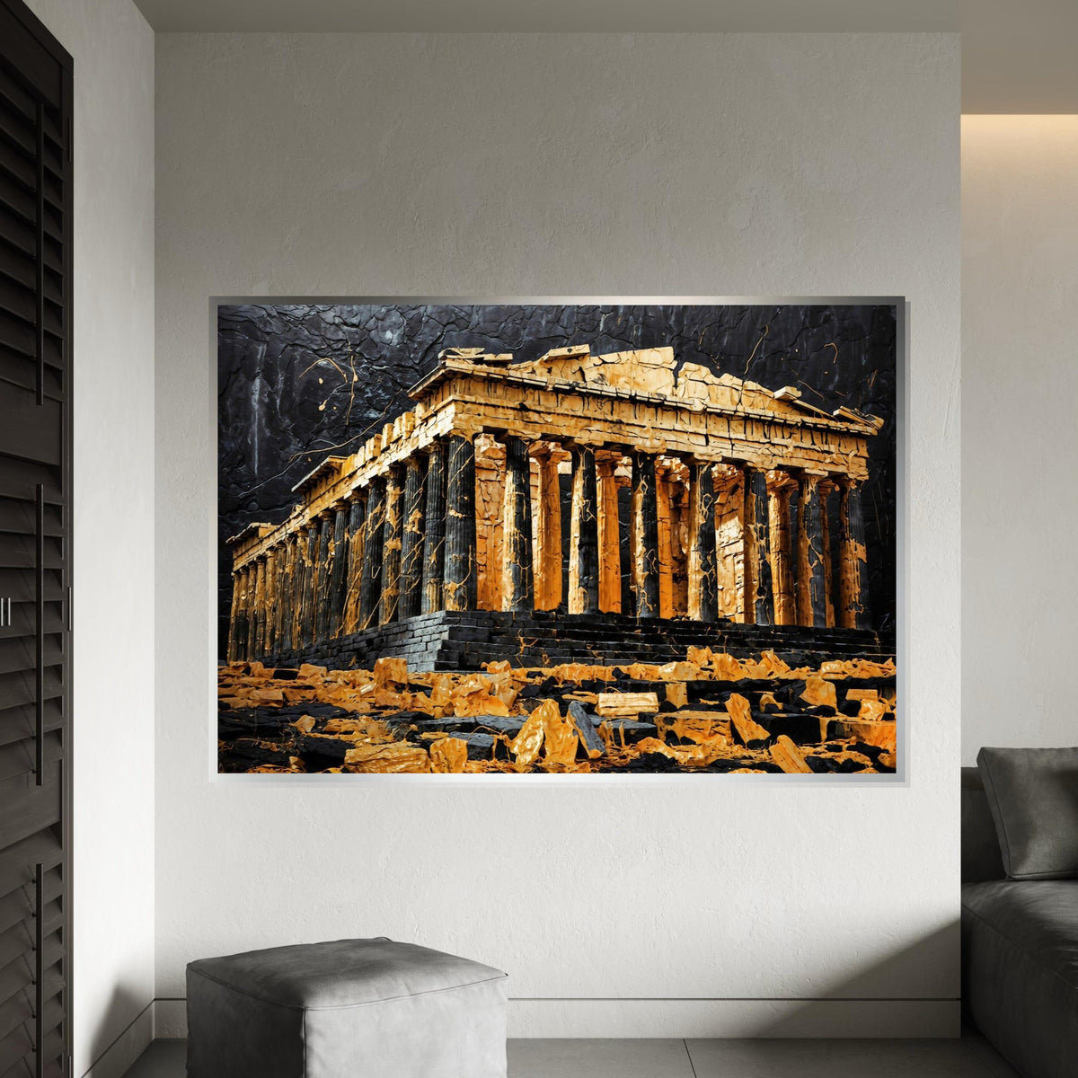 Ancient Parthenon Canvas, Golden Temple Art, Greek Architecture Wall Art, Canvas Design, Ready to Hang Home Decor, Historical Art Poster