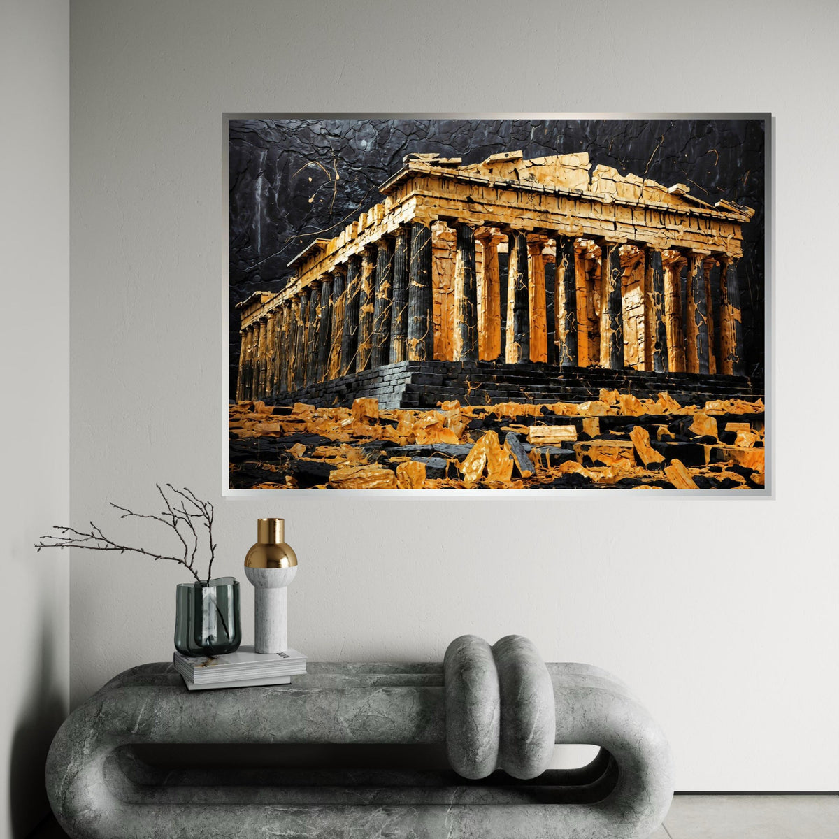Ancient Parthenon Canvas, Golden Temple Art, Greek Architecture Wall Art, Canvas Design, Ready to Hang Home Decor, Historical Art Poster