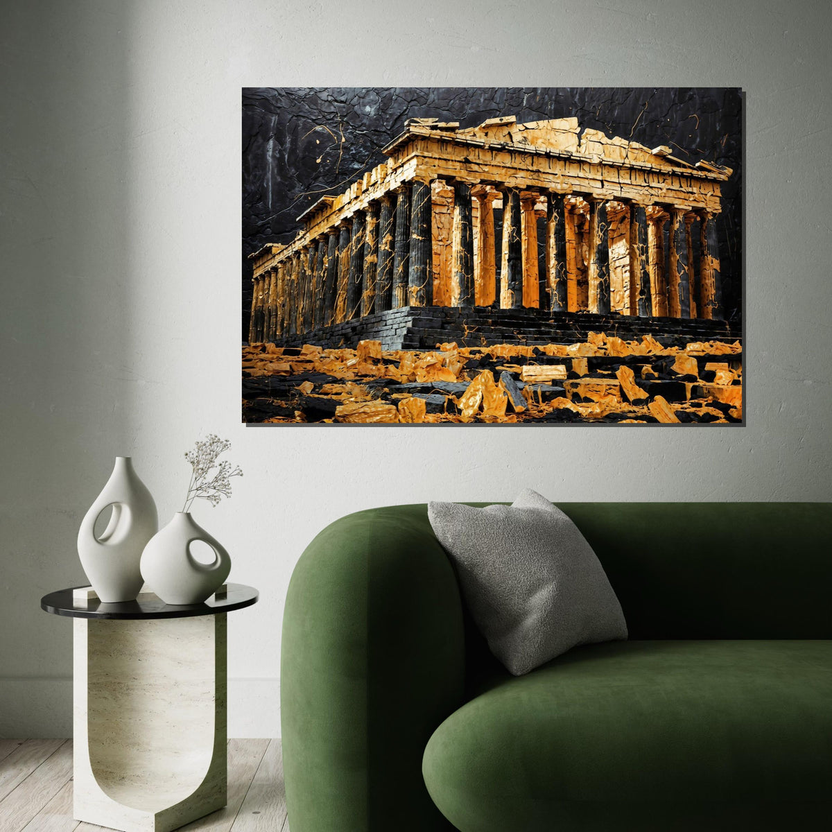 Ancient Parthenon Canvas, Golden Temple Art, Greek Architecture Wall Art, Canvas Design, Ready to Hang Home Decor, Historical Art Poster