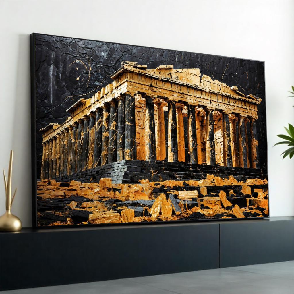 Ancient Parthenon Canvas, Golden Temple Art, Greek Architecture Wall Art, Canvas Design, Ready to Hang Home Decor, Historical Art Poster