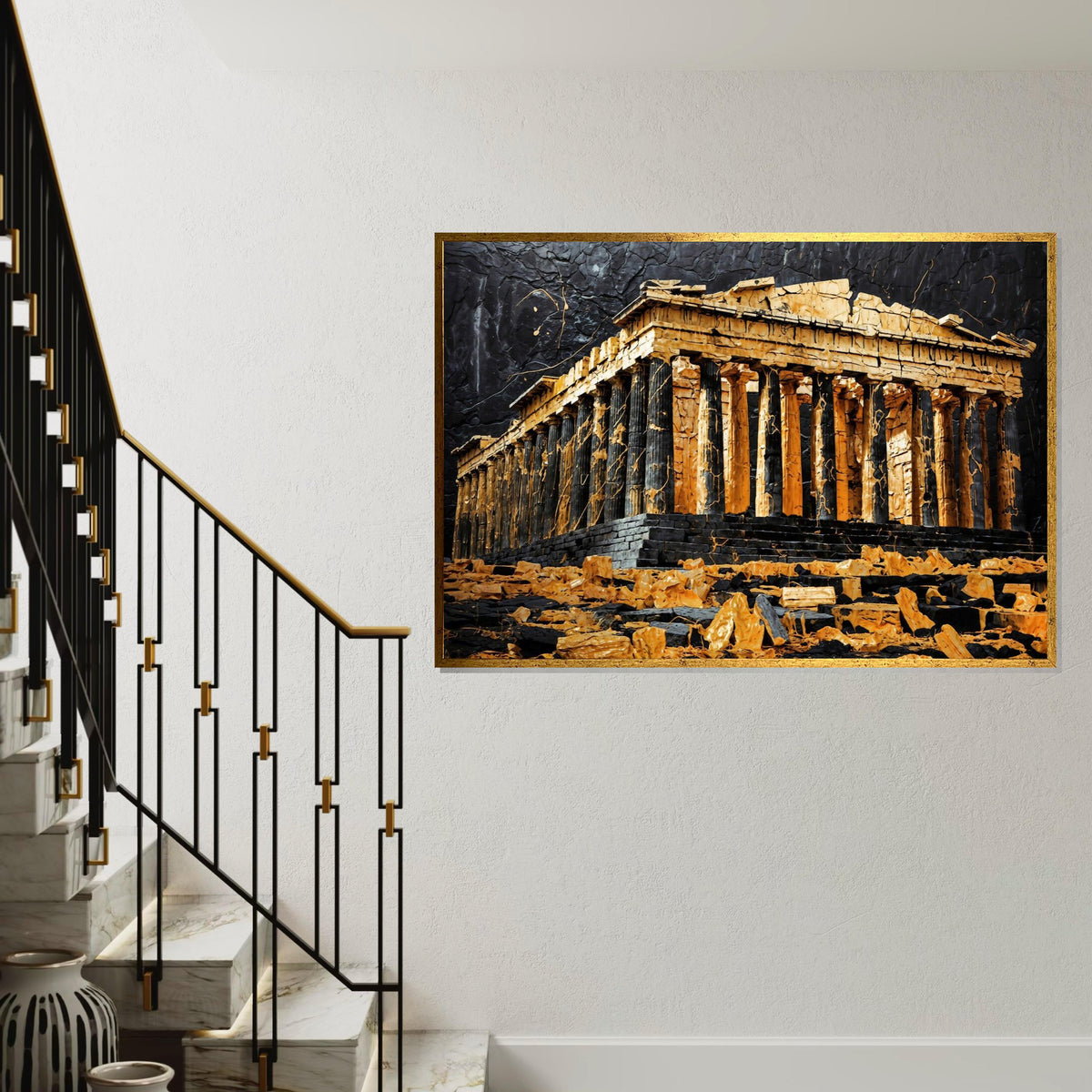 Ancient Parthenon Canvas, Golden Temple Art, Greek Architecture Wall Art, Canvas Design, Ready to Hang Home Decor, Historical Art Poster