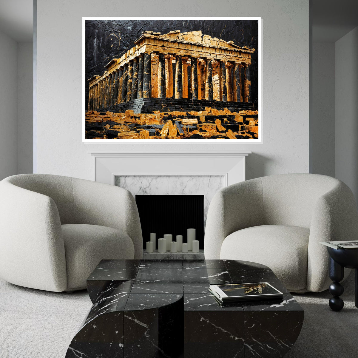Ancient Parthenon Canvas, Golden Temple Art, Greek Architecture Wall Art, Canvas Design, Ready to Hang Home Decor, Historical Art Poster