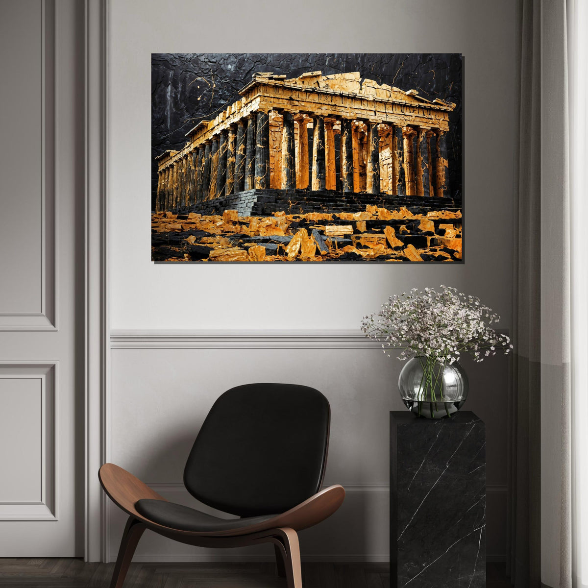 Ancient Parthenon Canvas, Golden Temple Art, Greek Architecture Wall Art, Canvas Design, Ready to Hang Home Decor, Historical Art Poster