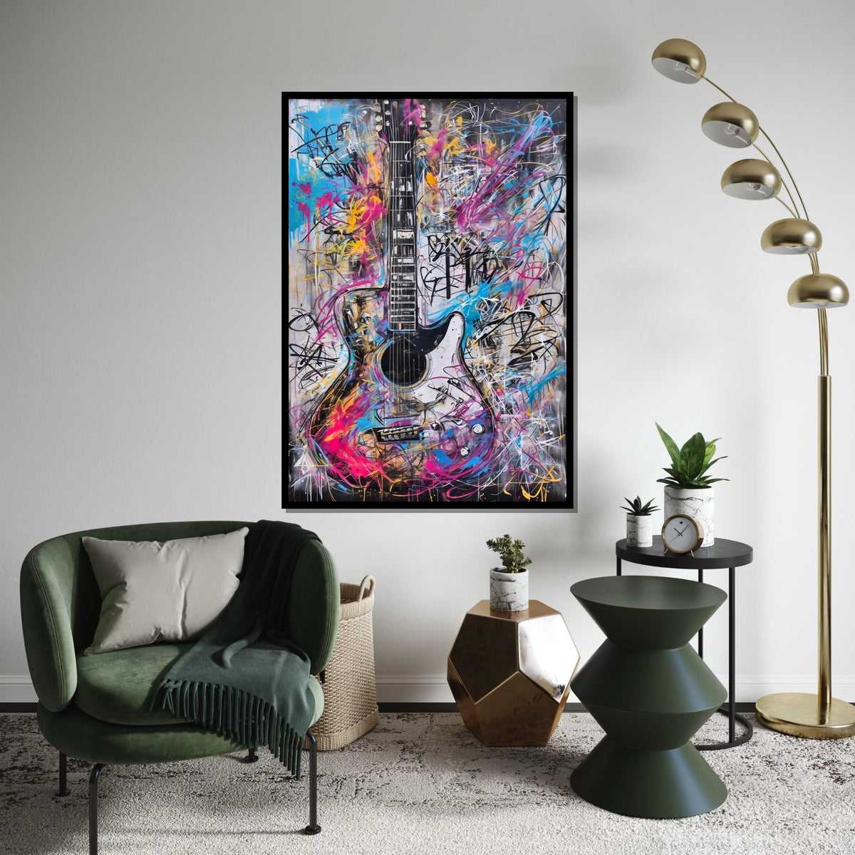 Colorful Guitar Canvas, Abstract Music Art, Electric Guitar Wall Art, Canvas Design Print, Graffiti Style Art, Ready to Hang Decor