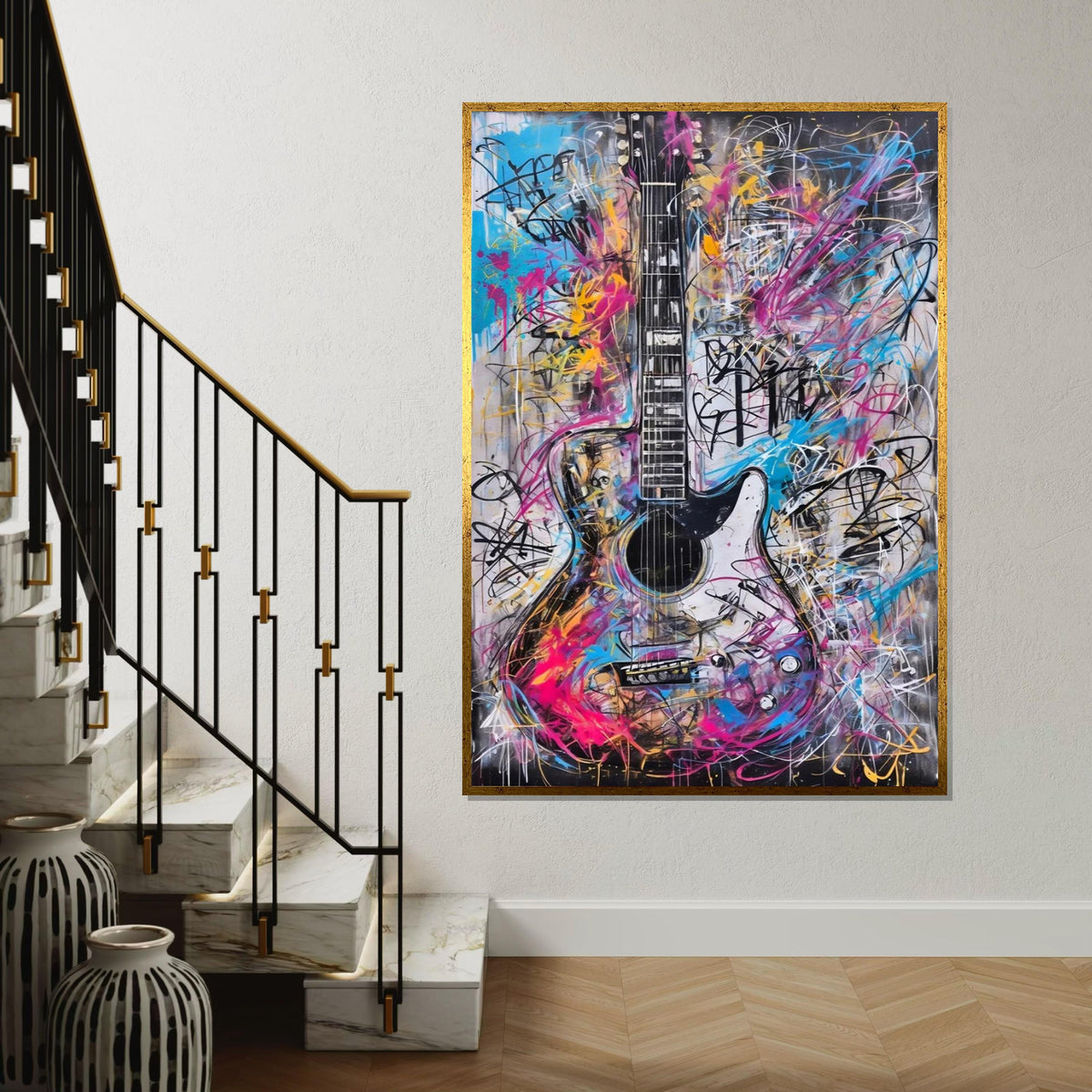 Colorful Guitar Canvas, Abstract Music Art, Electric Guitar Wall Art, Canvas Design Print, Graffiti Style Art, Ready to Hang Decor
