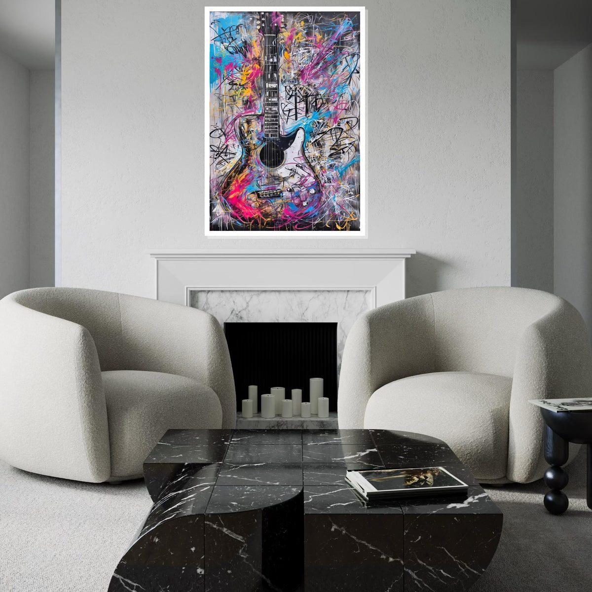 Colorful Guitar Canvas, Abstract Music Art, Electric Guitar Wall Art, Canvas Design Print, Graffiti Style Art, Ready to Hang Decor