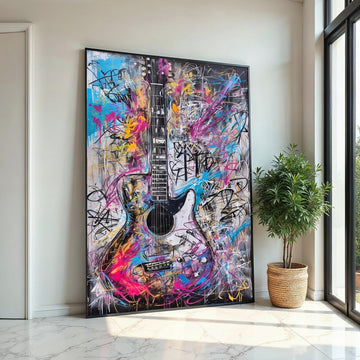 Colorful Guitar Canvas, Abstract Music Art, Electric Guitar Wall Art, Canvas Design Print, Graffiti Style Art, Ready to Hang Decor