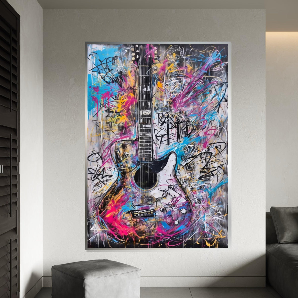 Colorful Guitar Canvas, Abstract Music Art, Electric Guitar Wall Art, Canvas Design Print, Graffiti Style Art, Ready to Hang Decor