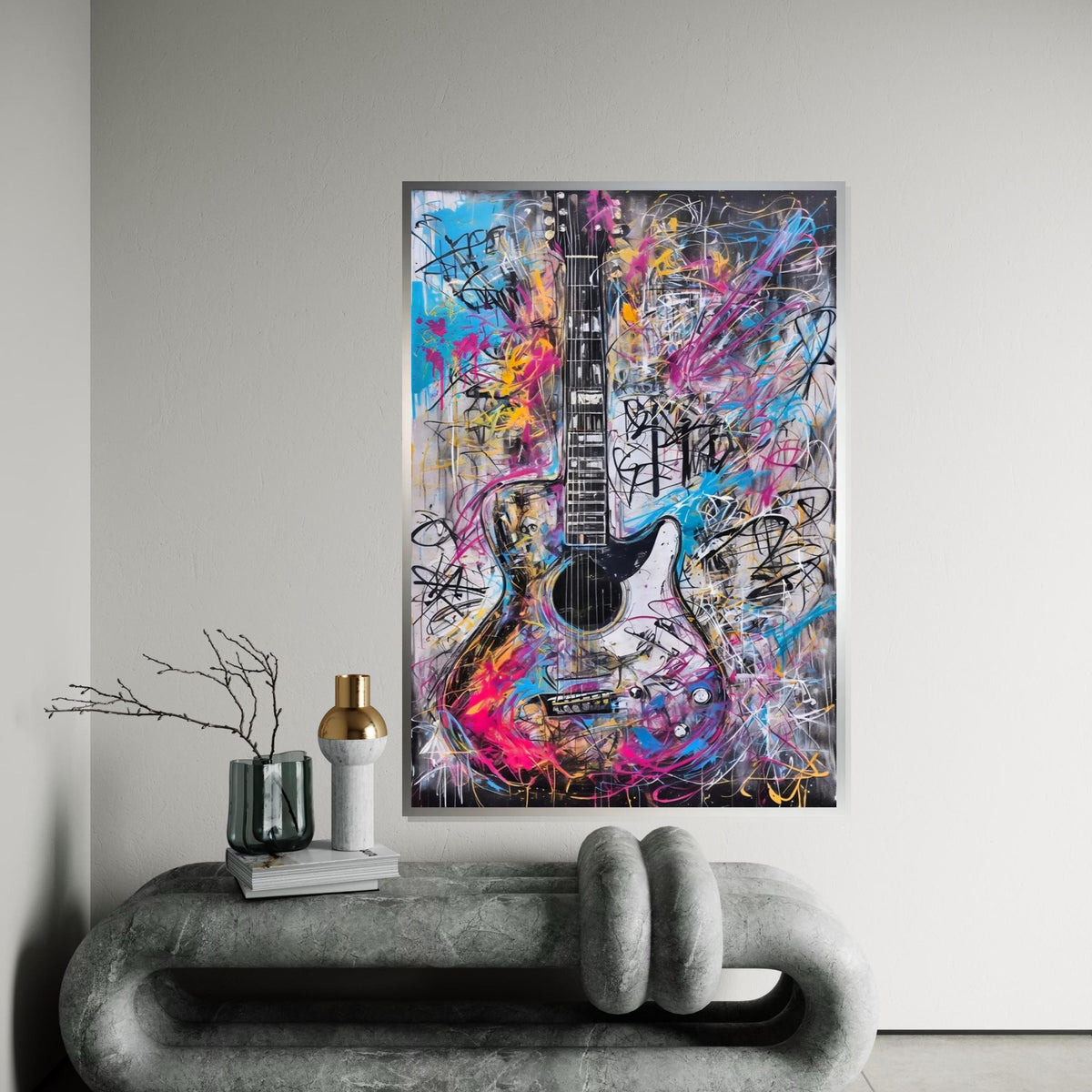 Colorful Guitar Canvas, Abstract Music Art, Electric Guitar Wall Art, Canvas Design Print, Graffiti Style Art, Ready to Hang Decor