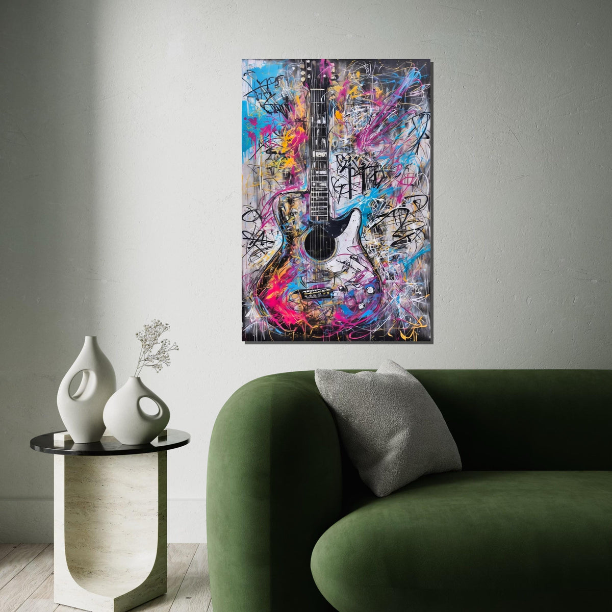Colorful Guitar Canvas, Abstract Music Art, Electric Guitar Wall Art, Canvas Design Print, Graffiti Style Art, Ready to Hang Decor