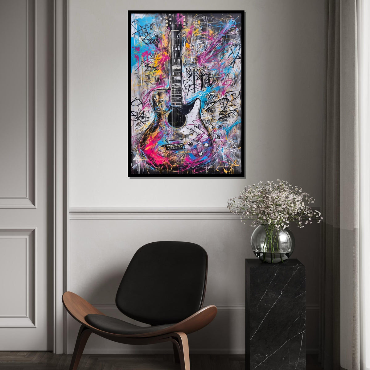 Colorful Guitar Canvas, Abstract Music Art, Electric Guitar Wall Art, Canvas Design Print, Graffiti Style Art, Ready to Hang Decor
