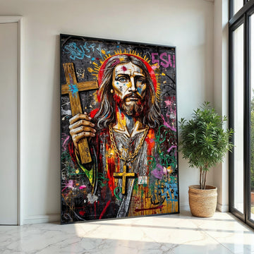 Vibrant Messiah Canvas, Graffiti Jesus Art, Religious Wall Art, Colorful Street Art Print, Wall Art Canvas Design, Ready to Hang Decor