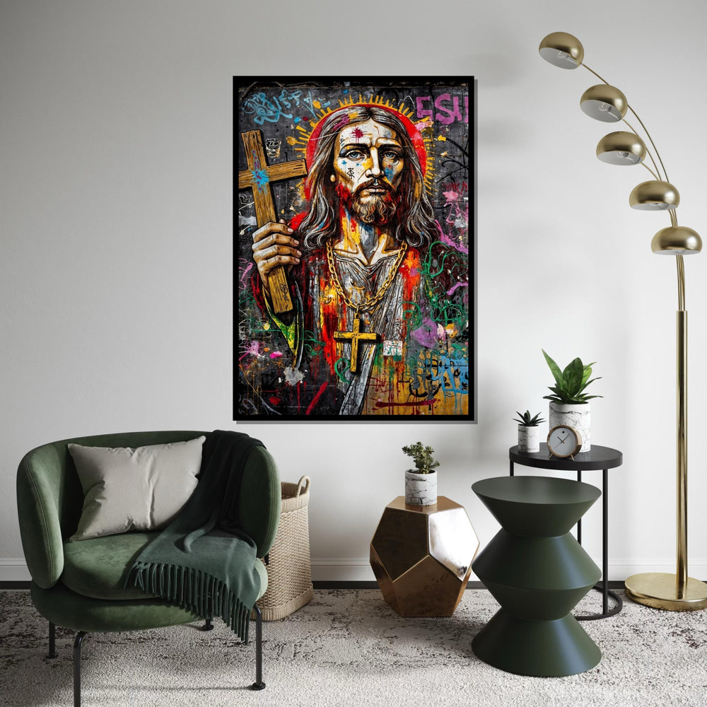 Vibrant Messiah Canvas, Graffiti Jesus Art, Religious Wall Art, Colorful Street Art Print, Wall Art Canvas Design, Ready to Hang Decor