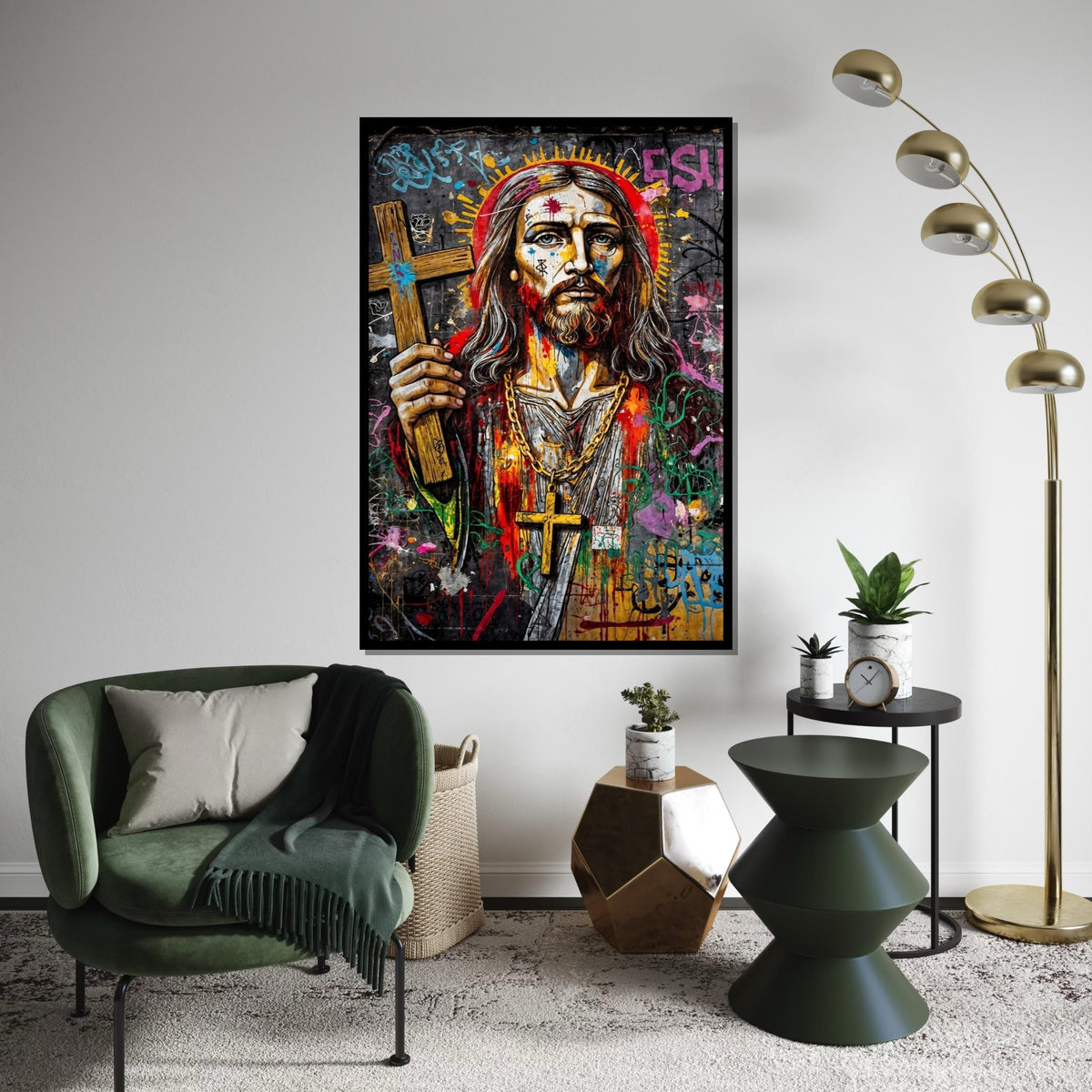 Vibrant Messiah Canvas, Graffiti Jesus Art, Religious Wall Art, Colorful Street Art Print, Wall Art Canvas Design, Ready to Hang Decor