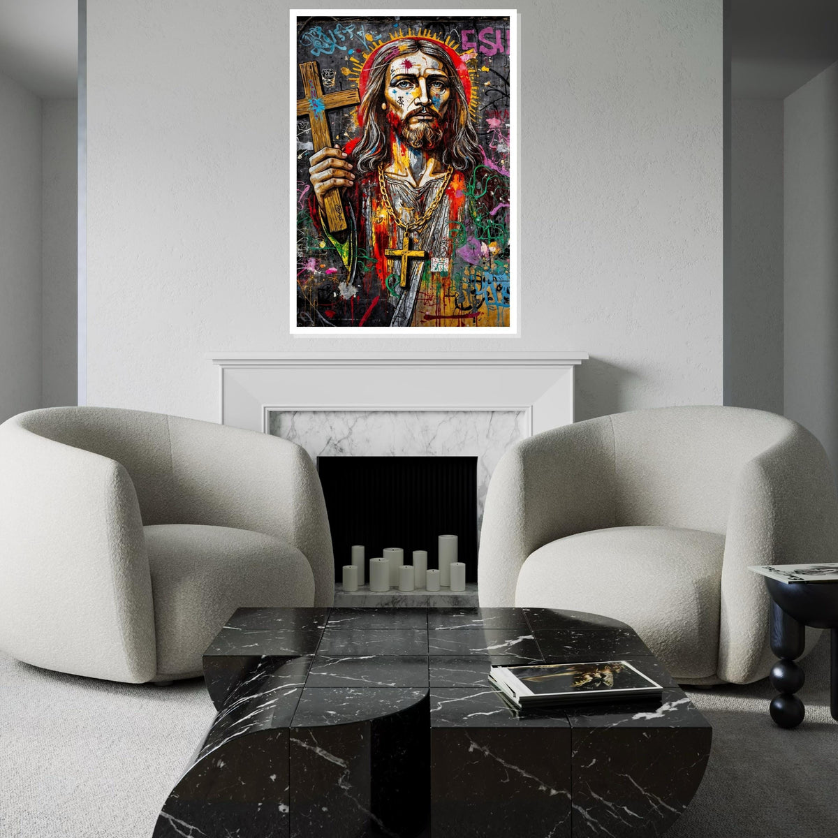 Vibrant Messiah Canvas, Graffiti Jesus Art, Religious Wall Art, Colorful Street Art Print, Wall Art Canvas Design, Ready to Hang Decor