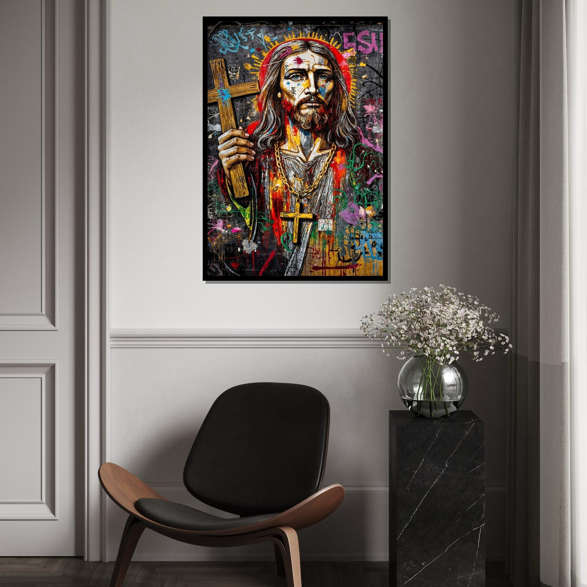 Vibrant Messiah Canvas, Graffiti Jesus Art, Religious Wall Art, Colorful Street Art Print, Wall Art Canvas Design, Ready to Hang Decor