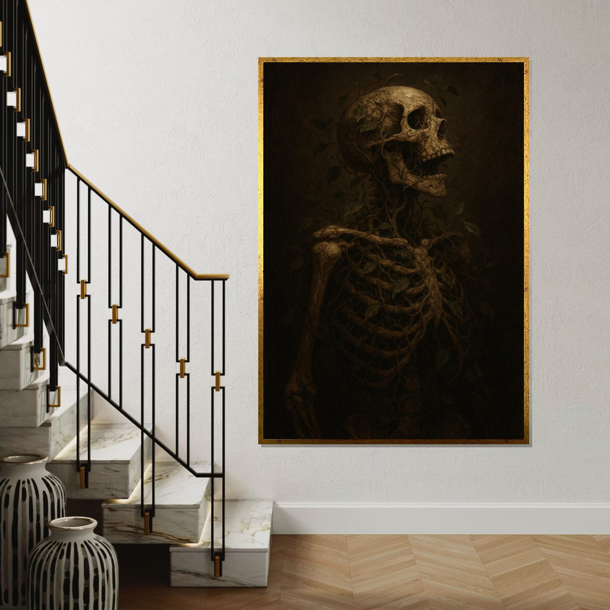 Skeleton Vine, Nature Skull Art, Dark Botanical Canvas, Wall Art Canvas Design, Ready to Hang Decoration, Gothic Nature Wall Print