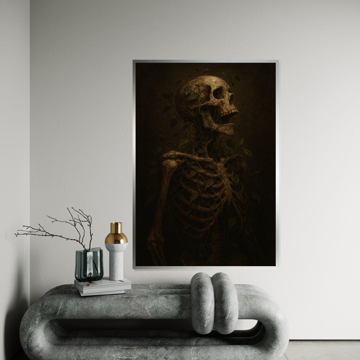 Skeleton Vine, Nature Skull Art, Dark Botanical Canvas, Wall Art Canvas Design, Ready to Hang Decoration, Gothic Nature Wall Print
