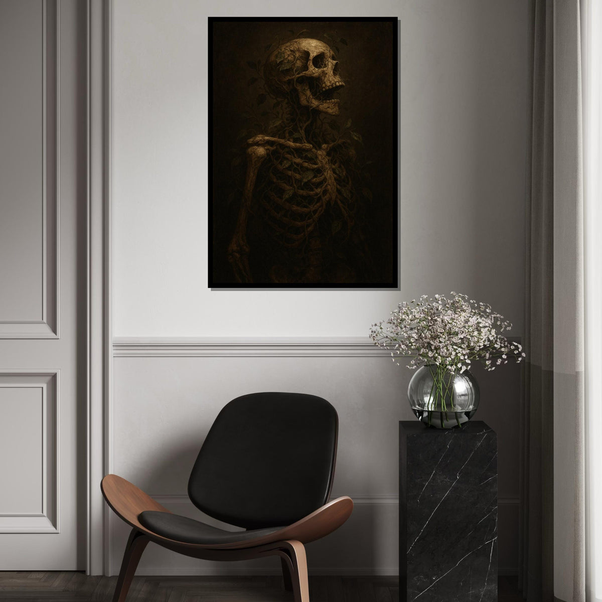Skeleton Vine, Nature Skull Art, Dark Botanical Canvas, Wall Art Canvas Design, Ready to Hang Decoration, Gothic Nature Wall Print