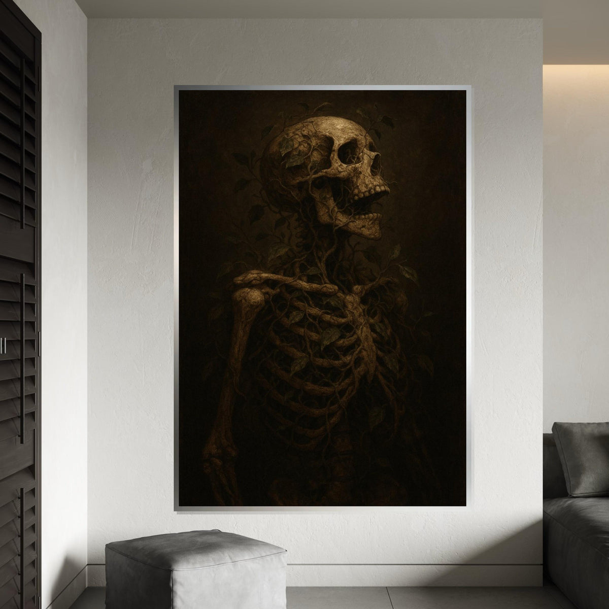 Skeleton Vine, Nature Skull Art, Dark Botanical Canvas, Wall Art Canvas Design, Ready to Hang Decoration, Gothic Nature Wall Print