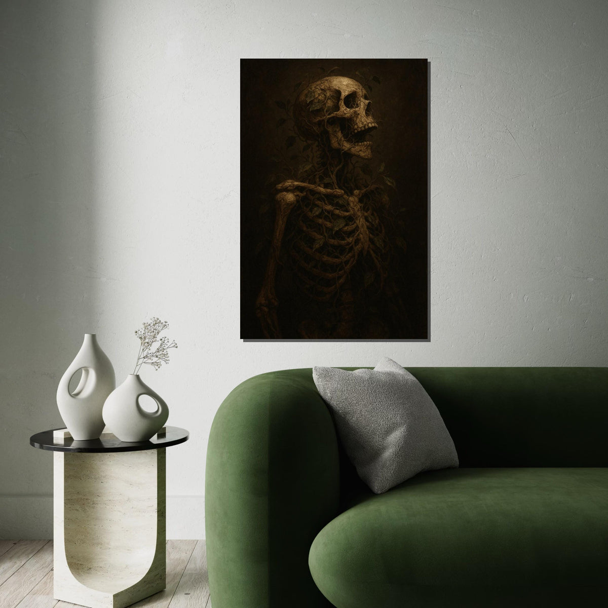 Skeleton Vine, Nature Skull Art, Dark Botanical Canvas, Wall Art Canvas Design, Ready to Hang Decoration, Gothic Nature Wall Print