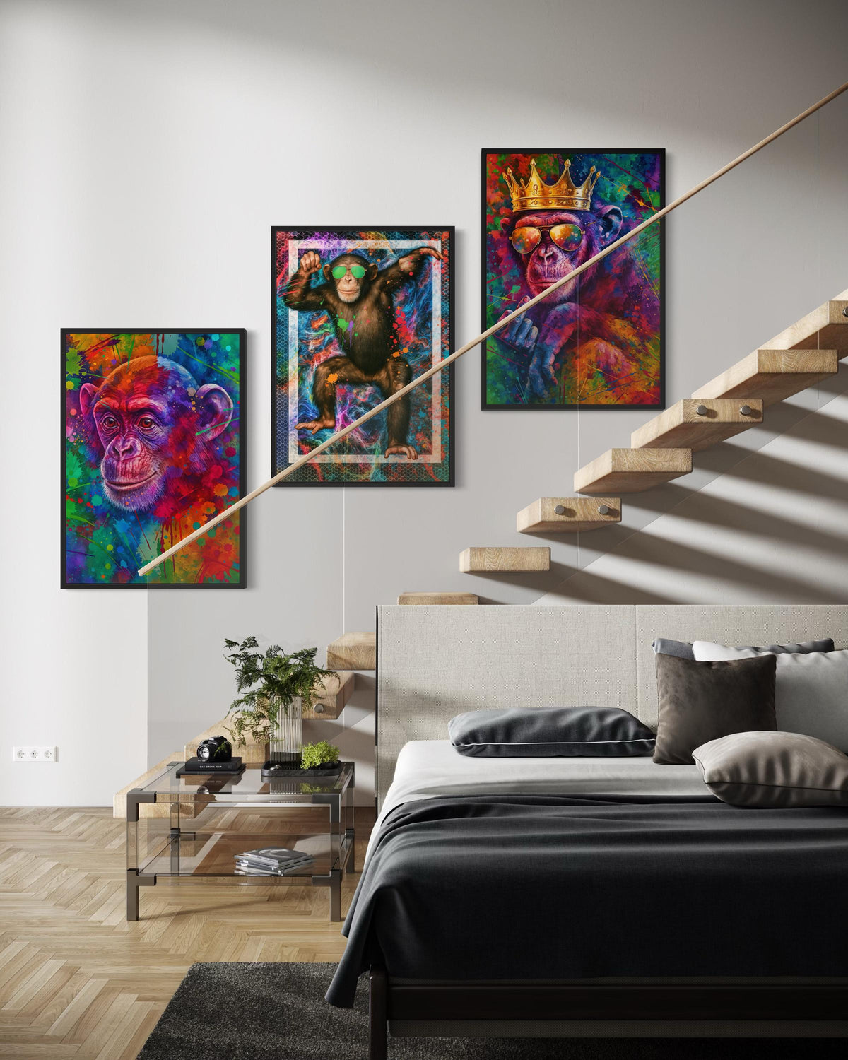 Royal Rebel Chimp Canvas, Cool Monkey Art, Crown Middle Finger Poster, Bold Wall Art Canvas Design, Ready To Hang Decor