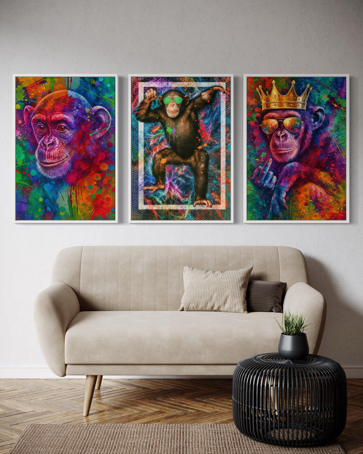 Royal Rebel Chimp Canvas, Cool Monkey Art, Crown Middle Finger Poster, Bold Wall Art Canvas Design, Ready To Hang Decor