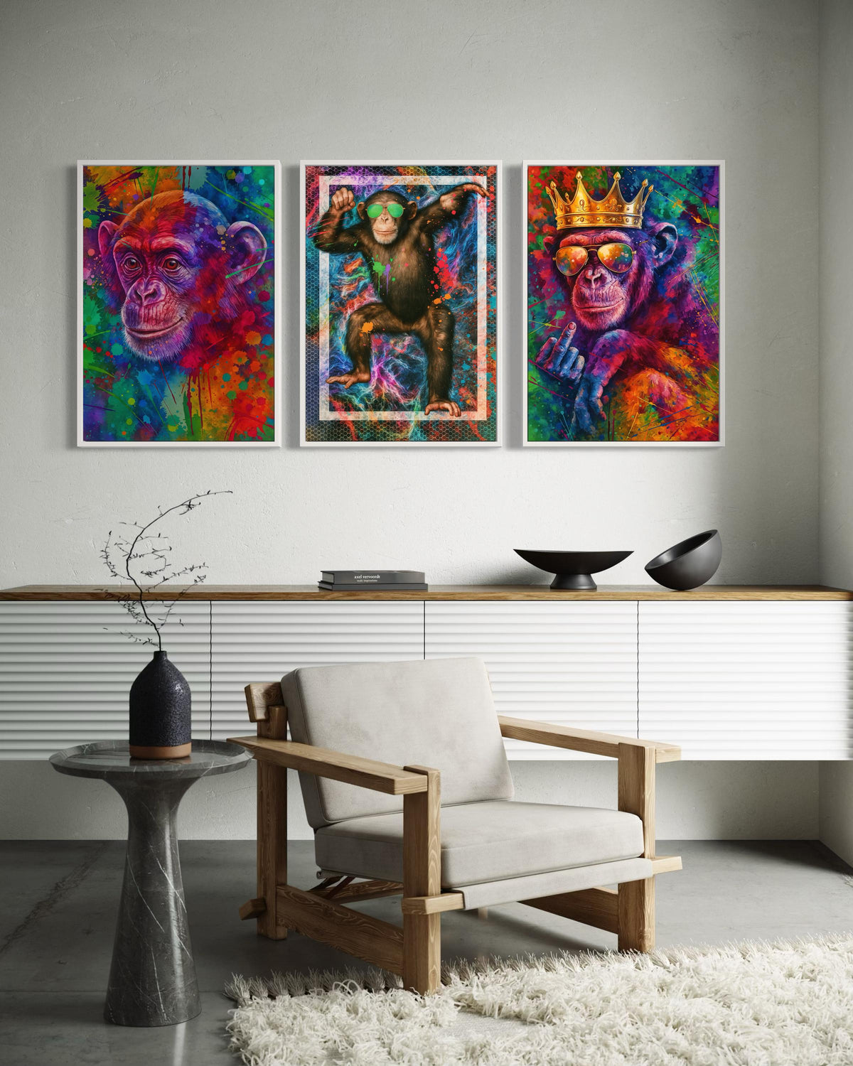 Royal Rebel Chimp Canvas, Cool Monkey Art, Crown Middle Finger Poster, Bold Wall Art Canvas Design, Ready To Hang Decor