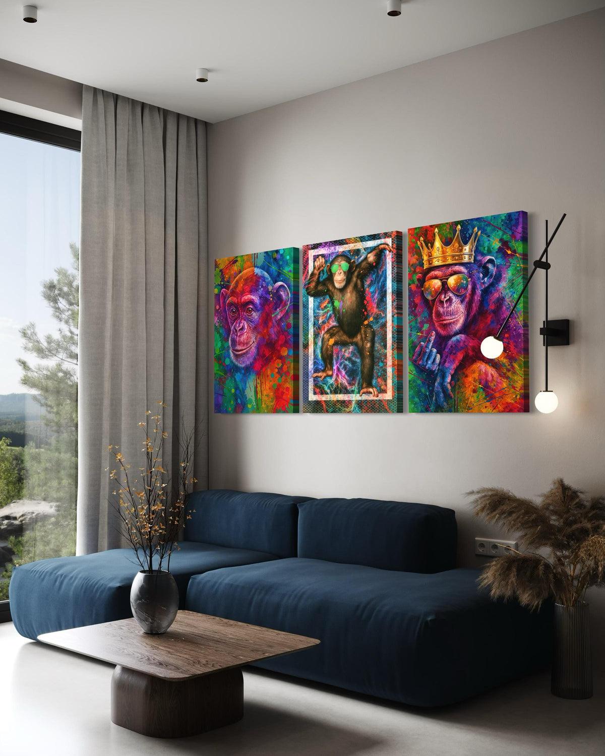 Royal Rebel Chimp Canvas, Cool Monkey Art, Crown Middle Finger Poster, Bold Wall Art Canvas Design, Ready To Hang Decor