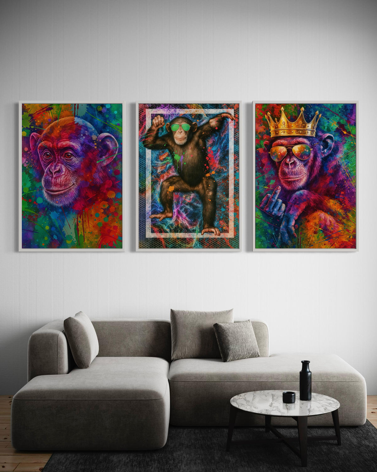 Royal Rebel Chimp Canvas, Cool Monkey Art, Crown Middle Finger Poster, Bold Wall Art Canvas Design, Ready To Hang Decor