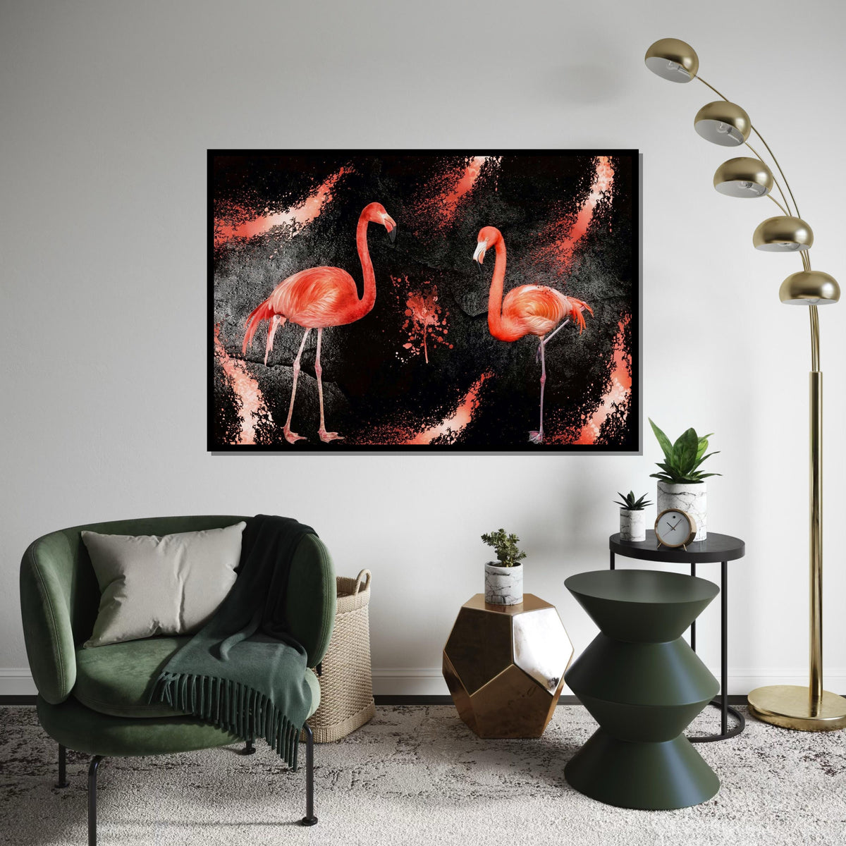 Flamingo Duo, Pink Birds Canvas, Animal Wall Art Design, Flamingo Splatter Print, Modern Canvas Art, Ready to Hang Home Decor
