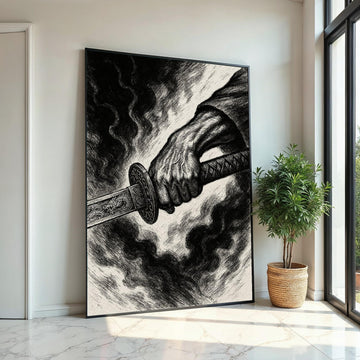 Samurai Sword Canvas, Warrior Art, Battle Hand Poster, Canvas Wall Art, Ready To Hang Decoration, Dark Art Canvas Design