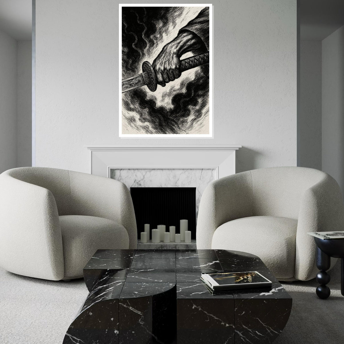 Samurai Sword Canvas, Warrior Art, Battle Hand Poster, Canvas Wall Art, Ready To Hang Decoration, Dark Art Canvas Design