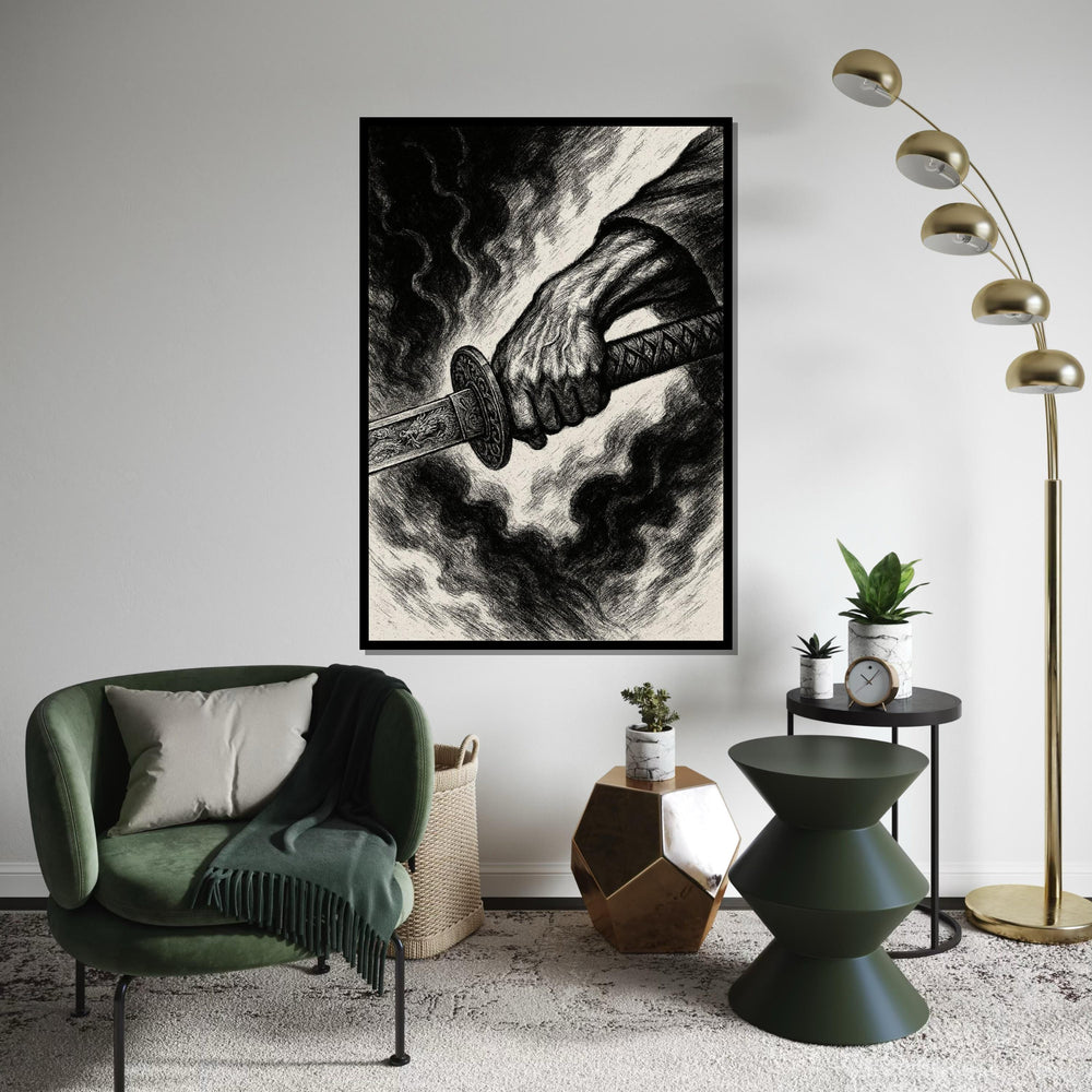 Samurai Sword Canvas, Warrior Art, Battle Hand Poster, Canvas Wall Art, Ready To Hang Decoration, Dark Art Canvas Design