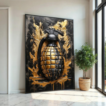 Golden Grenade Canvas Art, Abstract Explosion Wall Art, Modern Decor, Wall Art Canvas Design, Ready to Hang Home Decoration