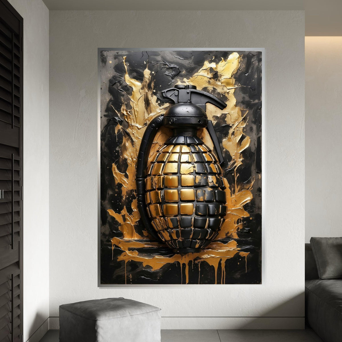 Golden Grenade Canvas Art, Abstract Explosion Wall Art, Modern Decor, Wall Art Canvas Design, Ready to Hang Home Decoration