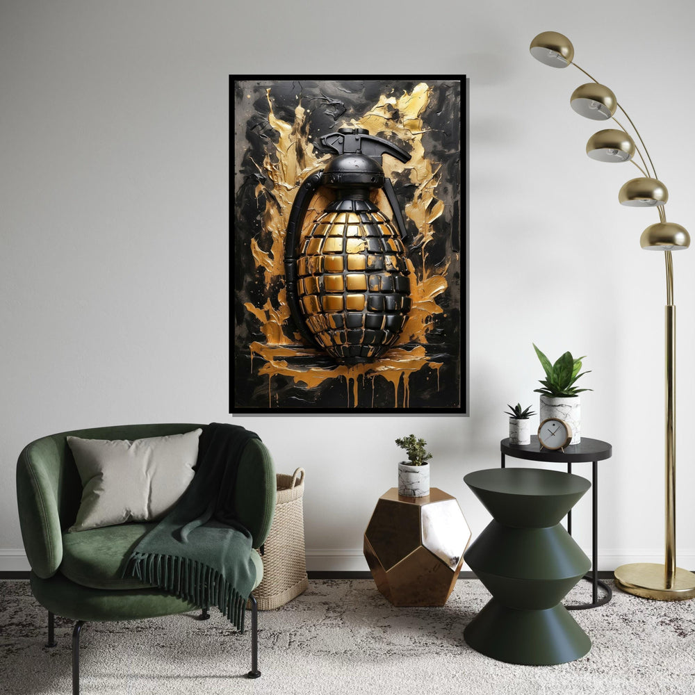 Golden Grenade Canvas Art, Abstract Explosion Wall Art, Modern Decor, Wall Art Canvas Design, Ready to Hang Home Decoration