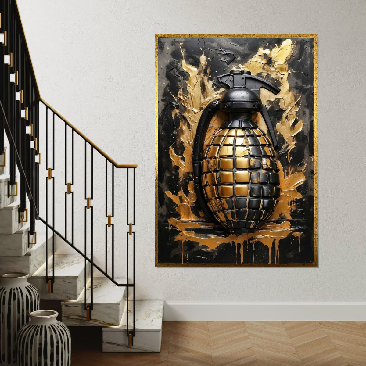 Golden Grenade Canvas Art, Abstract Explosion Wall Art, Modern Decor, Wall Art Canvas Design, Ready to Hang Home Decoration