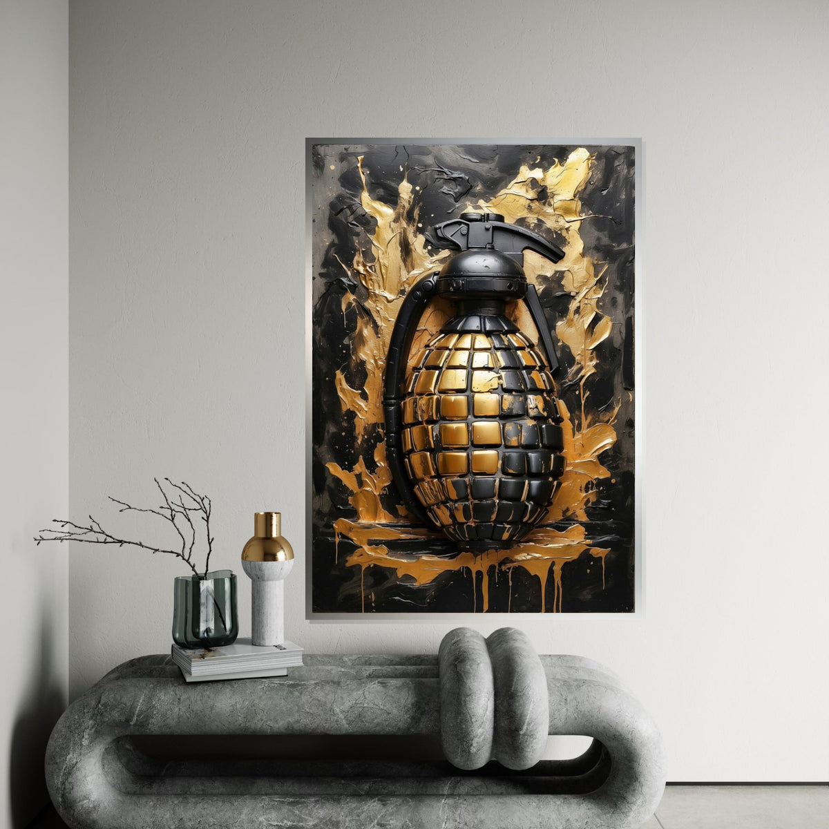 Golden Grenade Canvas Art, Abstract Explosion Wall Art, Modern Decor, Wall Art Canvas Design, Ready to Hang Home Decoration