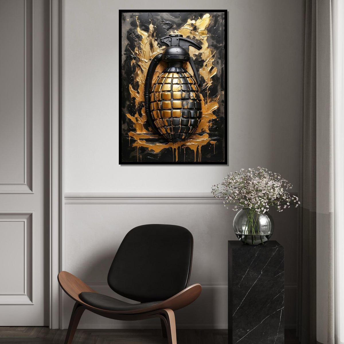 Golden Grenade Canvas Art, Abstract Explosion Wall Art, Modern Decor, Wall Art Canvas Design, Ready to Hang Home Decoration