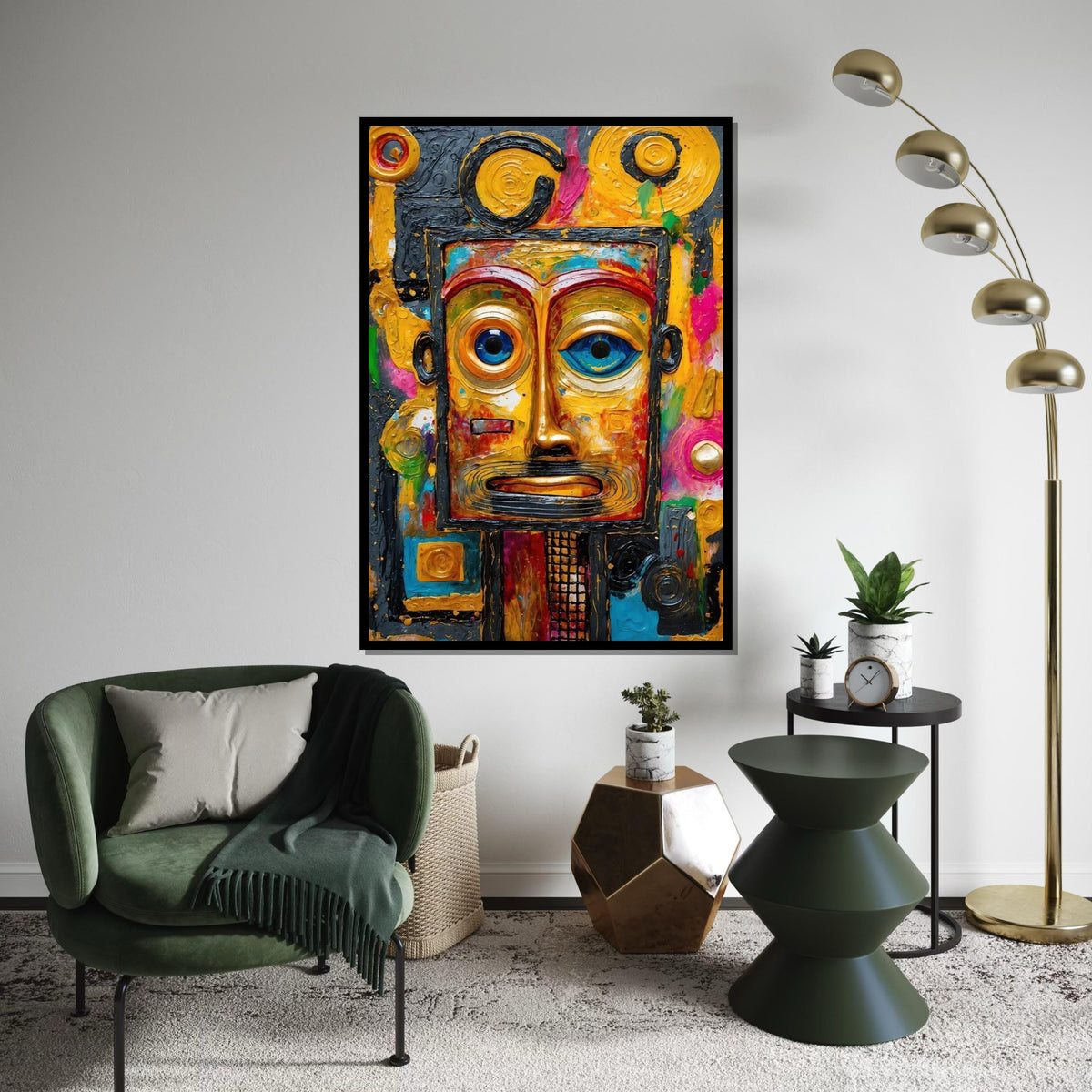 Abstract Tribal Mask Canvas, Colorful Face Art, Wall Art Canvas Design, Expressionist Canvas Print, Ready to Hang Decoration